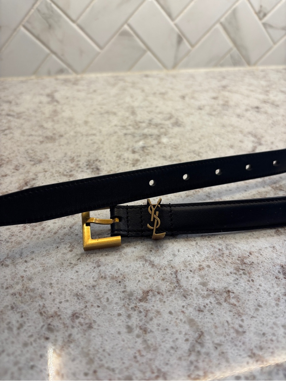 Saint Laurent Black Leather Belt with Gold YSL Hardware - Picture 3 of 5